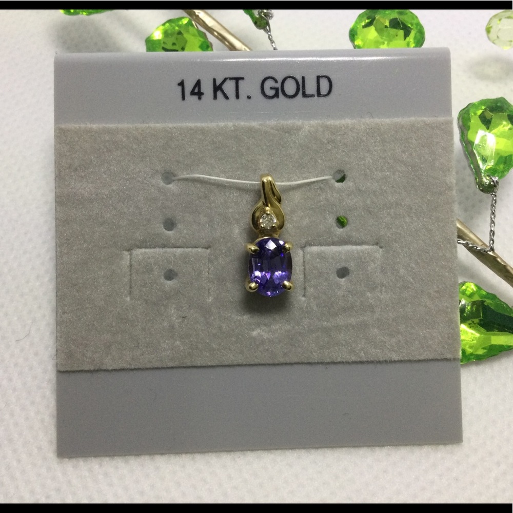 14K Gold Tanzanite and Diamond Pendant